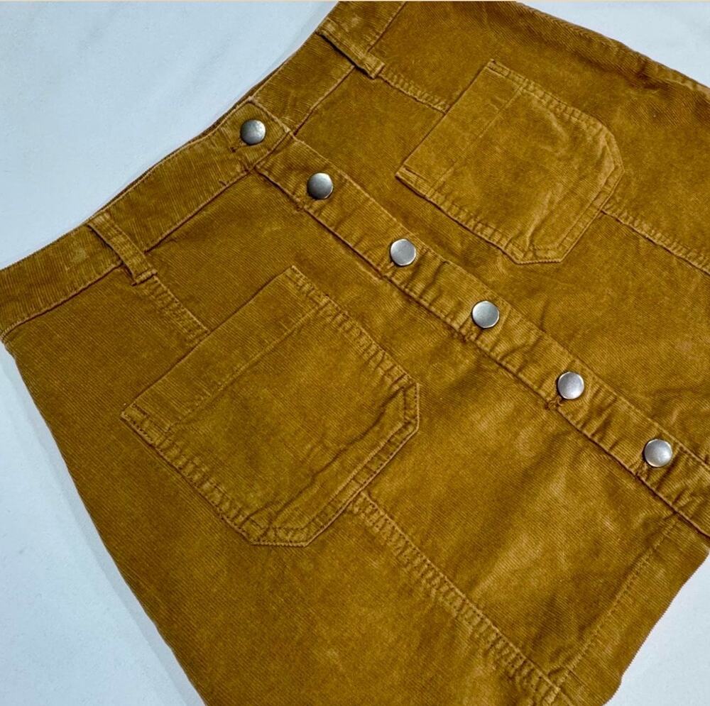 Camel Corduroy A-Line Mini Skirt 70s Style Button Front 10
